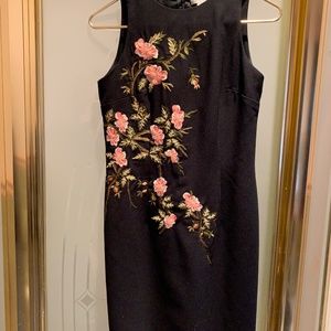 DRESS KAY UNGER VINTAGE BLACK BEADED EMBROIDERED FLORAL DESIGN SLEEVELESS SIZE 6